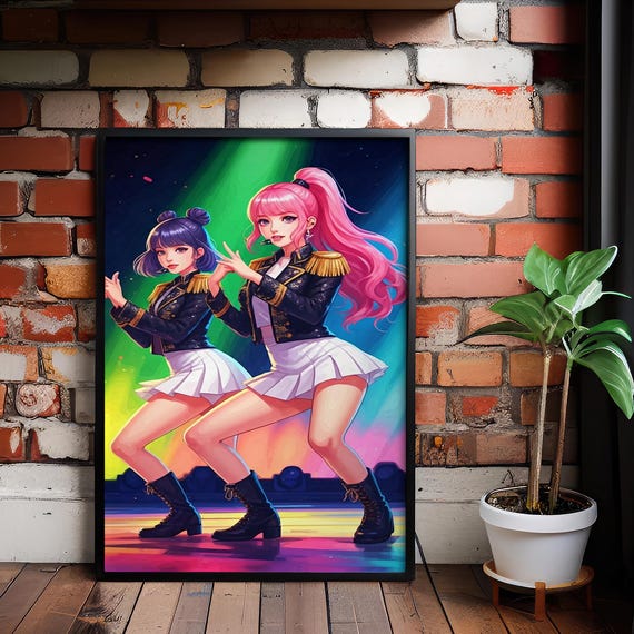 Animated Dance Duo Art Print Vibrant Pop Culture Stage Illustration