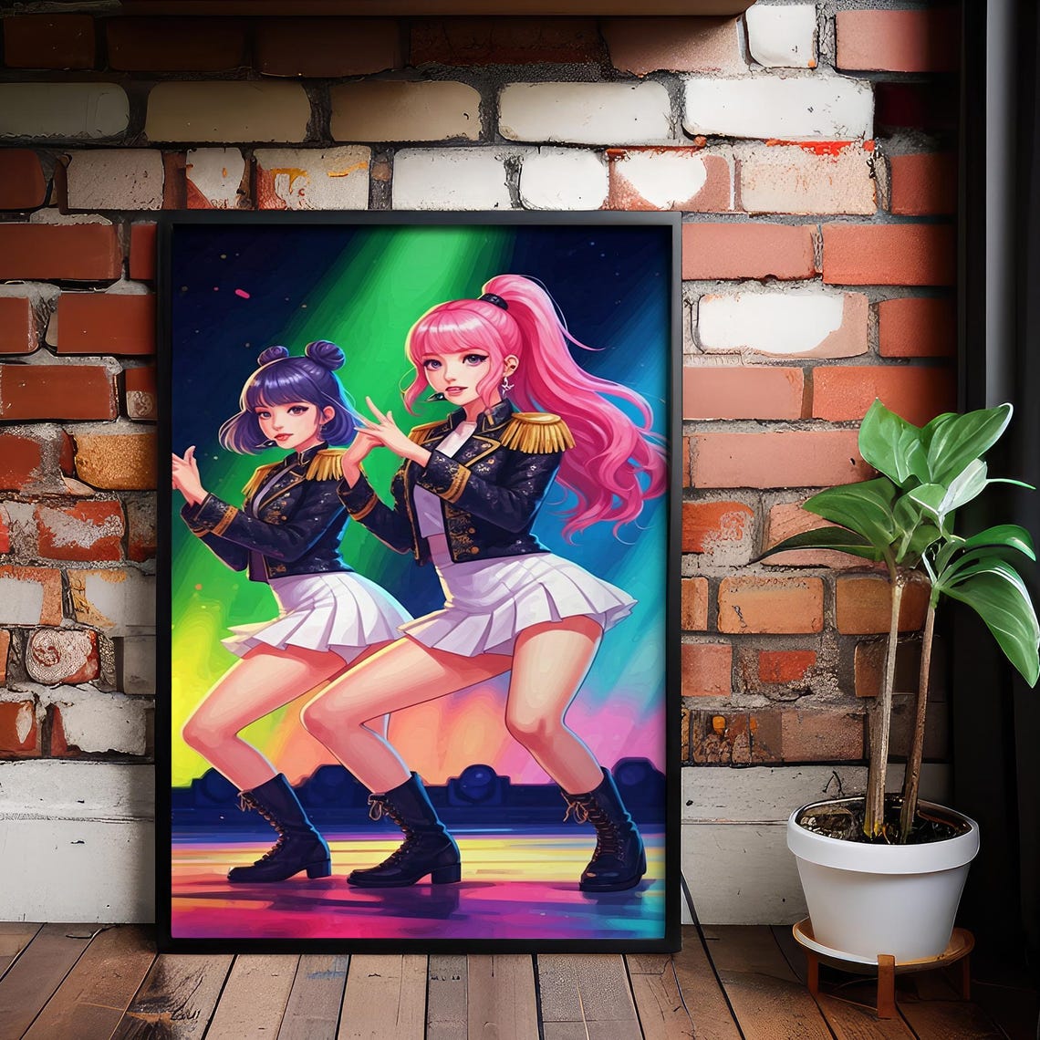 Animated Dance Duo Art Print Vibrant Pop Culture Stage Illustration