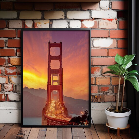 Golden Gate Bridge At Sunset Glow San Francisco Travel Poster
