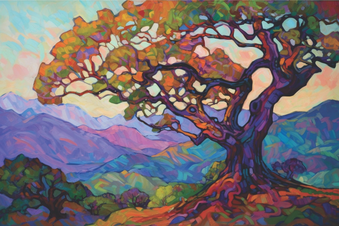 Impressionist Oak Tree, Western Modern Art Print
