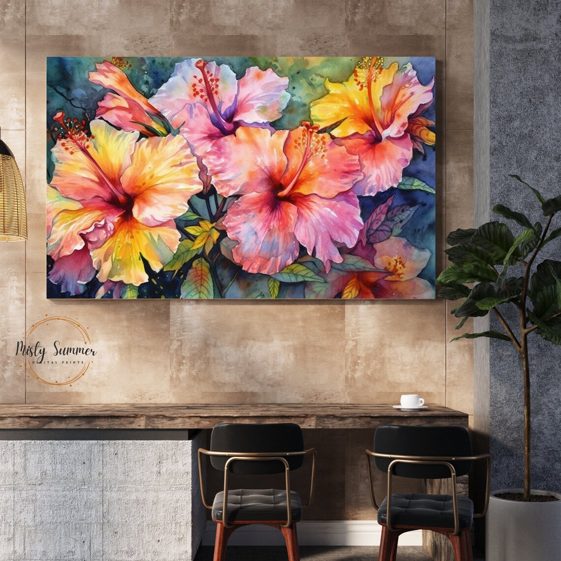 Hibiscus Flowers Impressionist Art Print, Tropical - Image 4