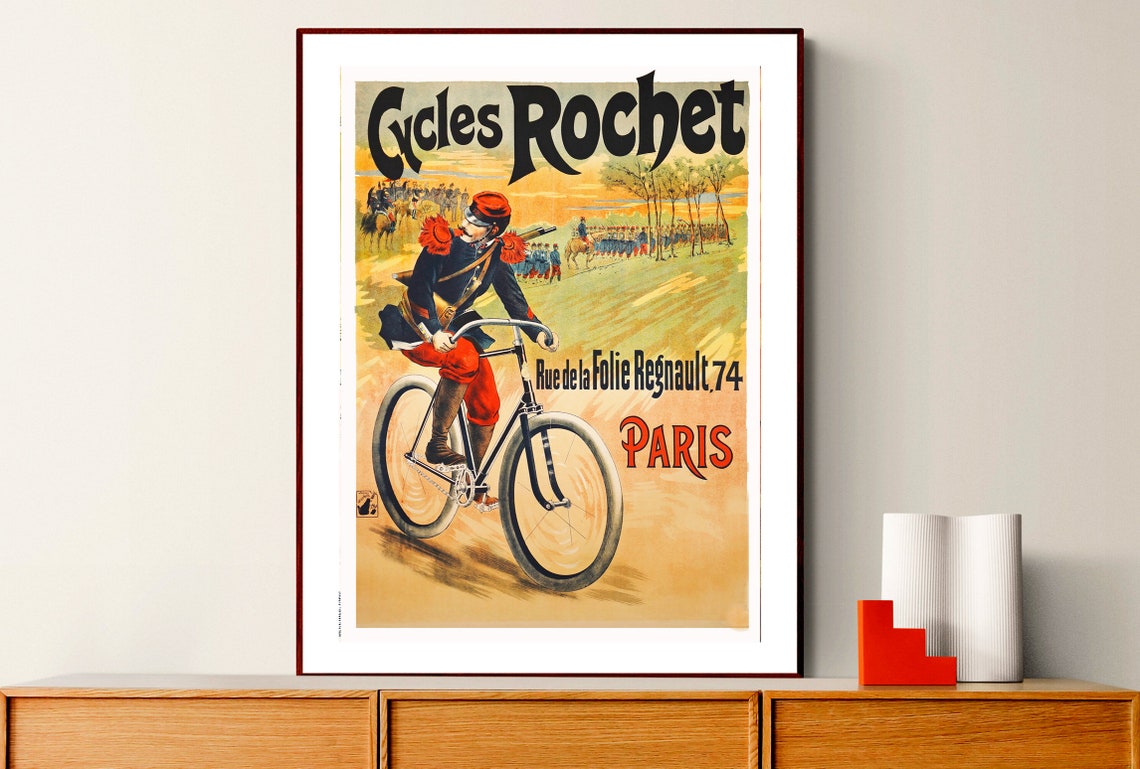 Cycles Rochet Paris Soldier Bicycle Vintage French Ad Art Poster