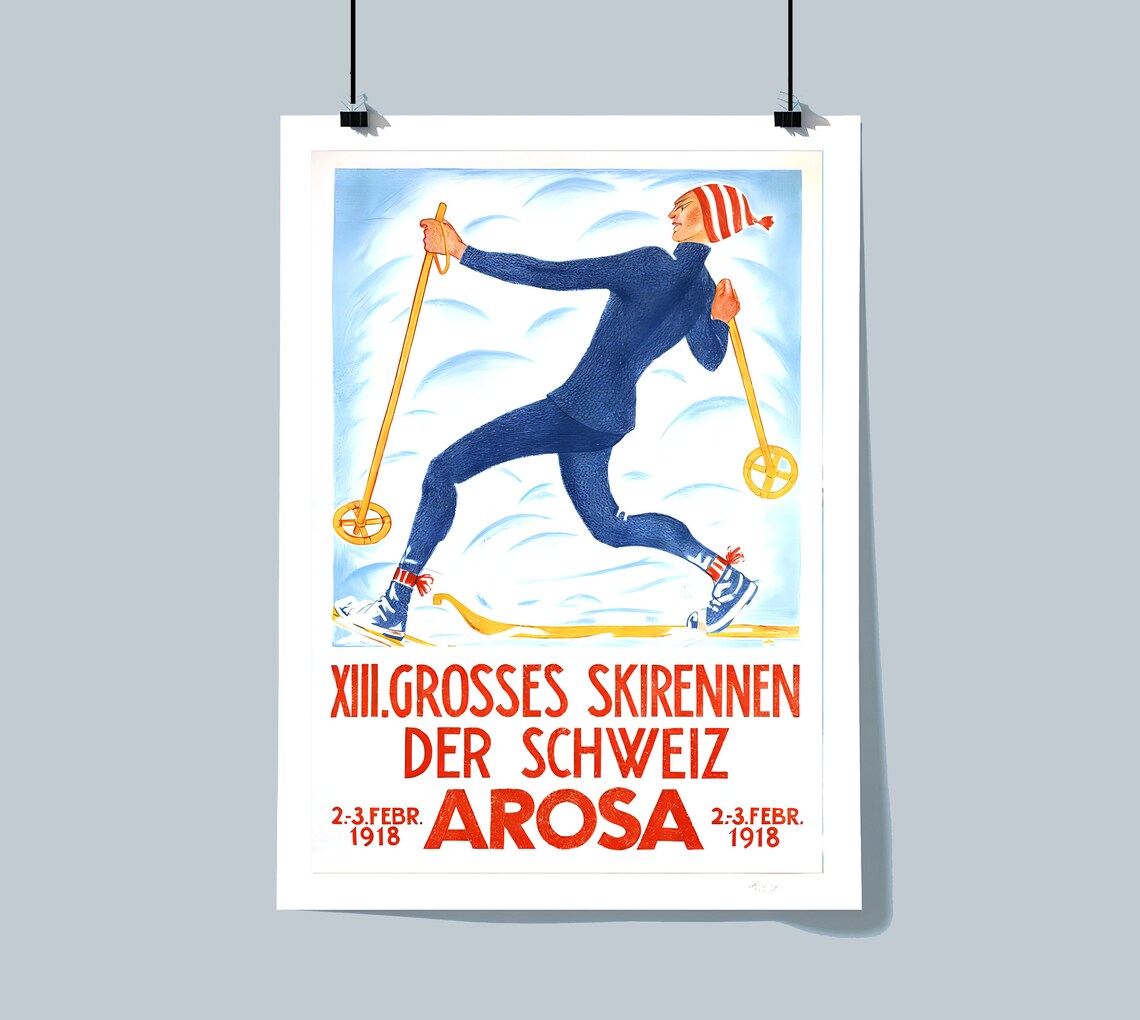 Arosa 1918 XIII Swiss Alpine National Ski Race Vintage Ski Poster - Image 2