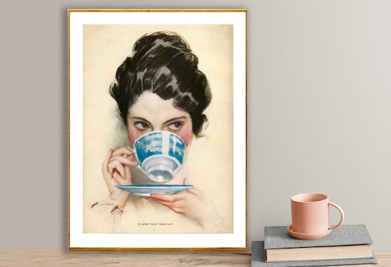 Over The Teacup Vintage Tea Poster, Food Drink