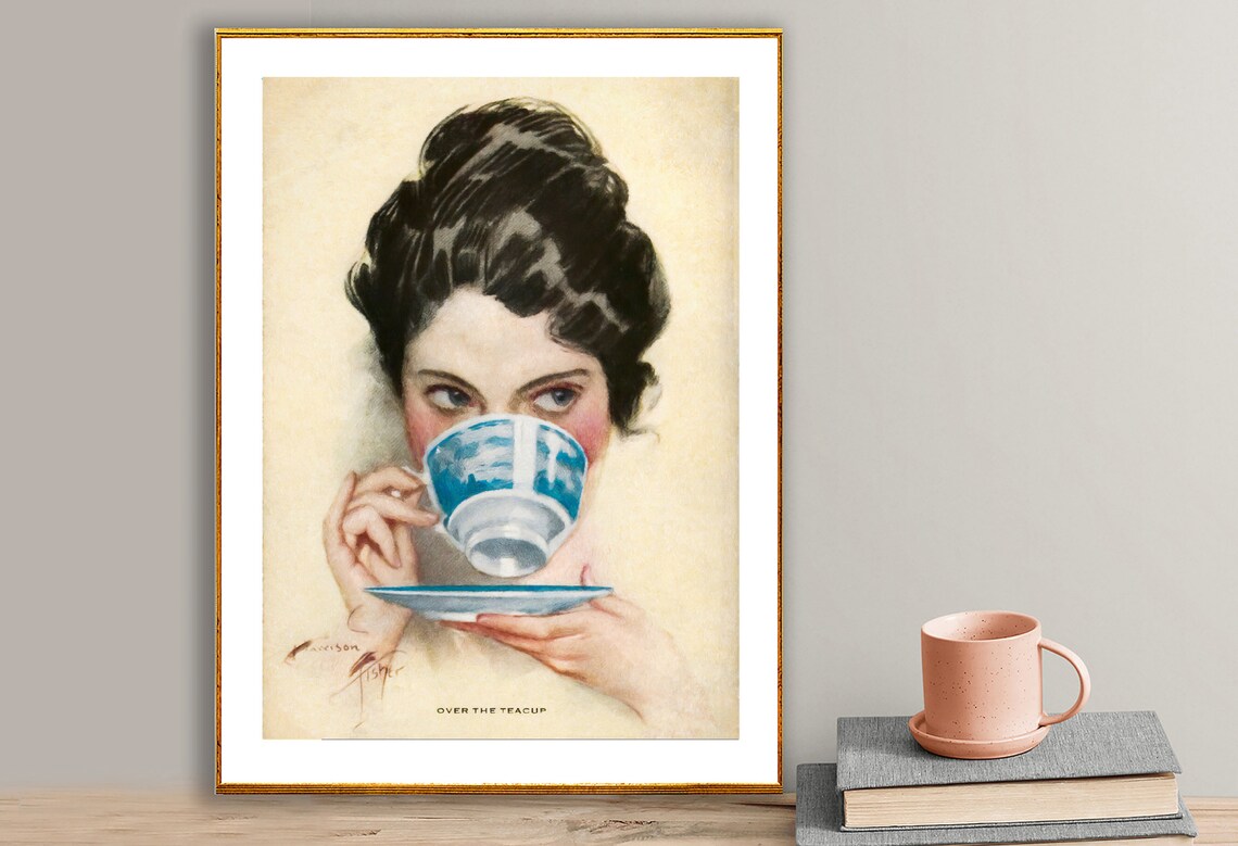 Over The Teacup Vintage Tea Poster, Food Drink