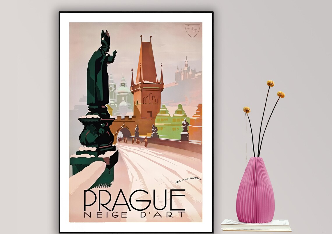 Prague Neige Dart Vintage Travel Poster, Travel Poster