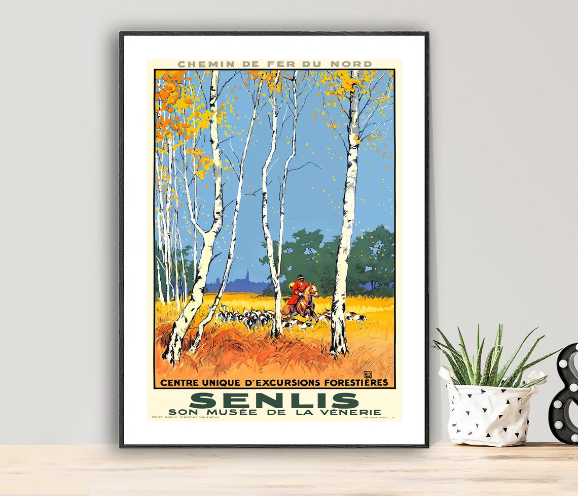Senlis France Chemin de Fer du Nord Vintage Hunting Museum Poster