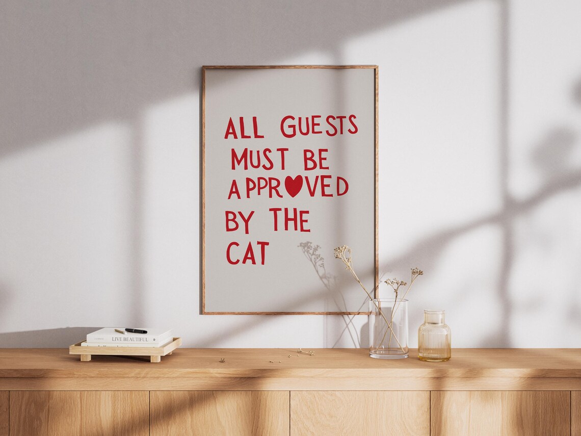 Funny Cat Typography Poster, Minimalist Heart Decor - Image 2