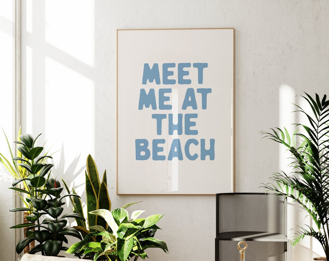 Meet Me At The Beach Blue Bubble Letter Coastal Quote Poster
