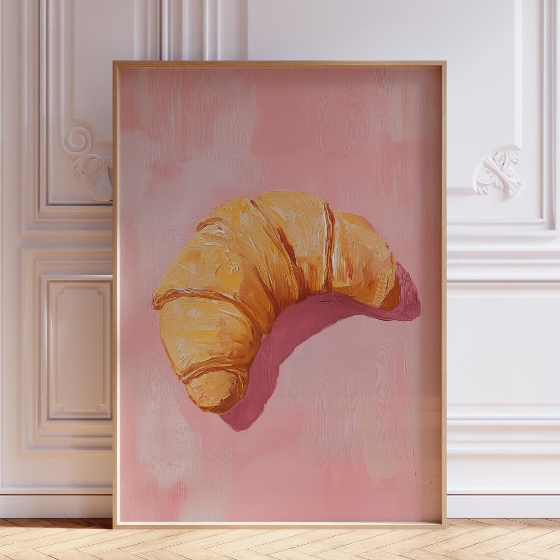 Golden Croissant On Pink Background French Pastry Art Poster