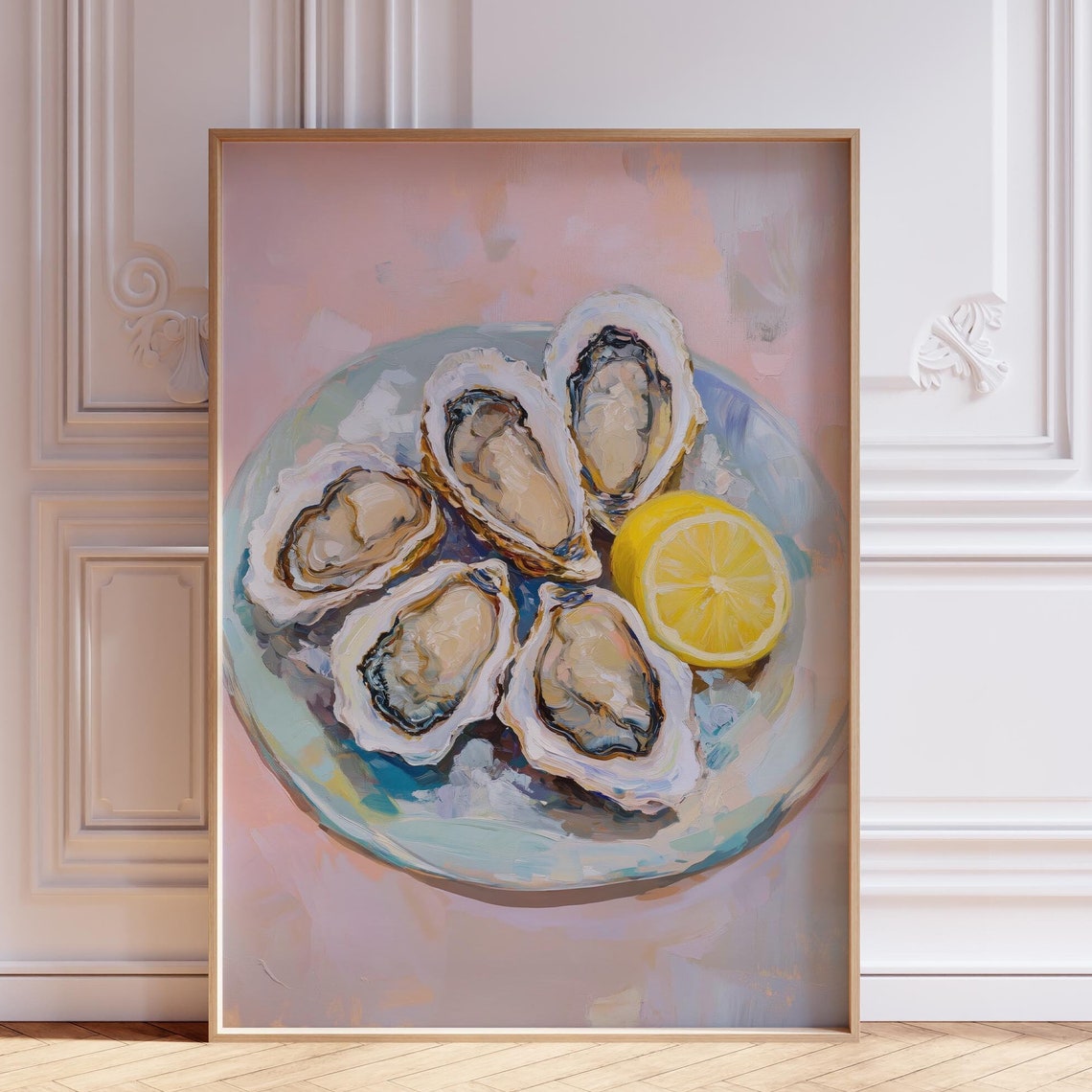 Oysters and Lemon on Ice Oil Painting Coastal Kitchen Poster