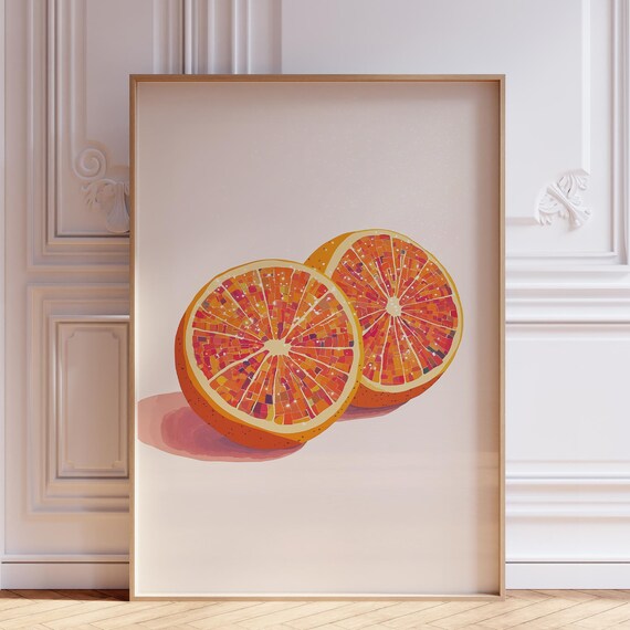 Blood Orange Slices Mosaic Style Citrus Fruit Kitchen Art Poster