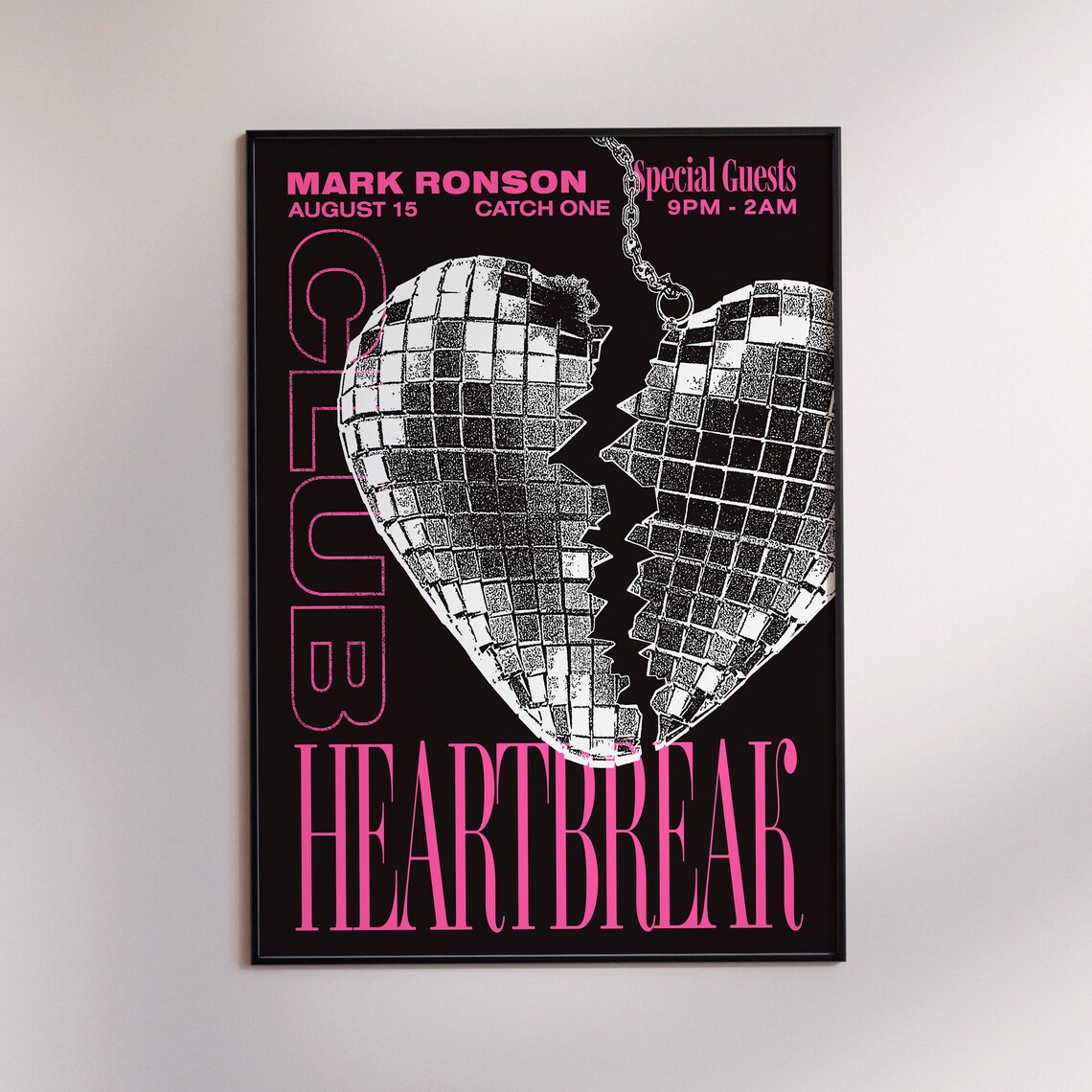 Club Heartbreak Mark Ronson Black Neon Concert Gig Poster Artwork