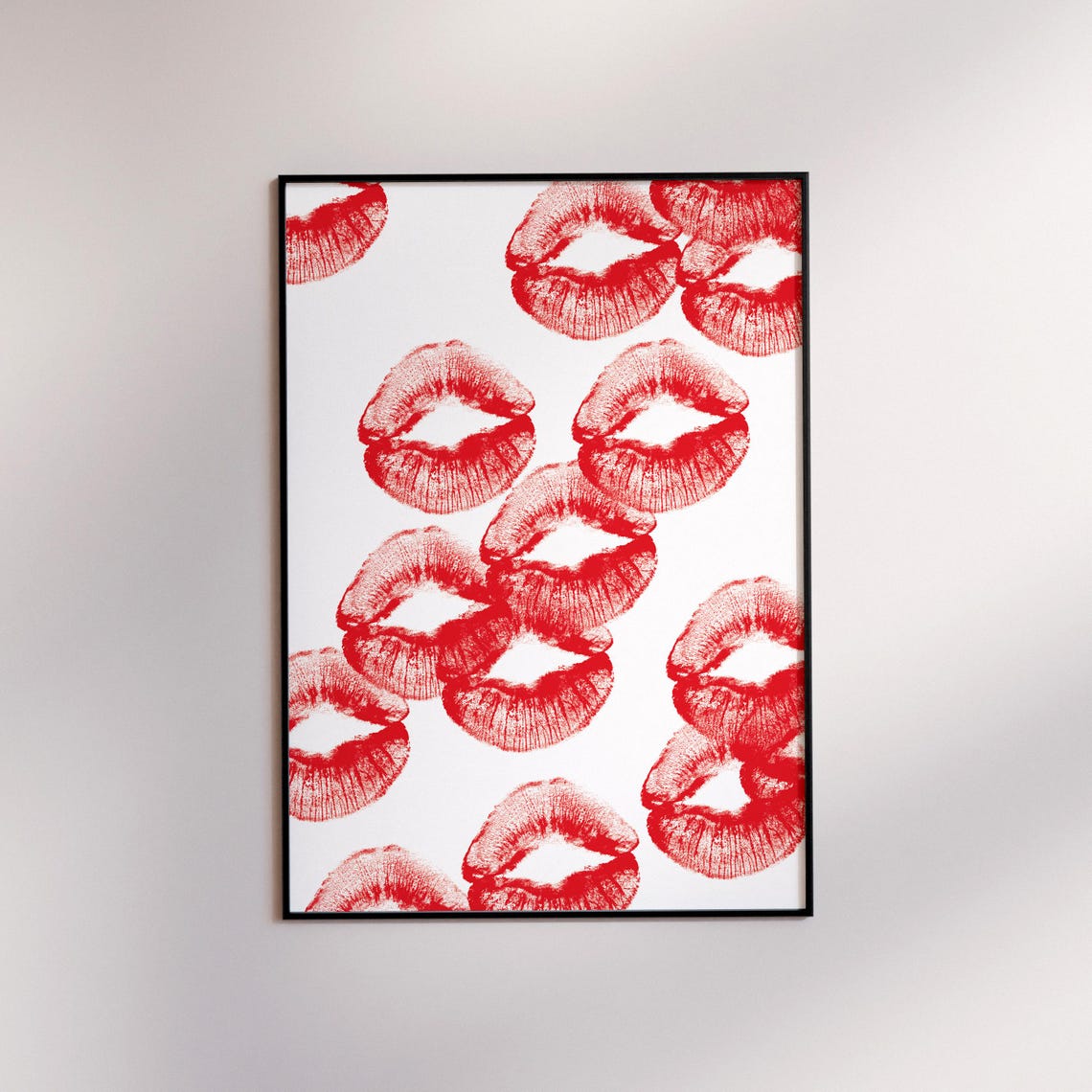Red Lipstick Kisses Pattern Poster Y2K Trendy Bedroom Room Decor