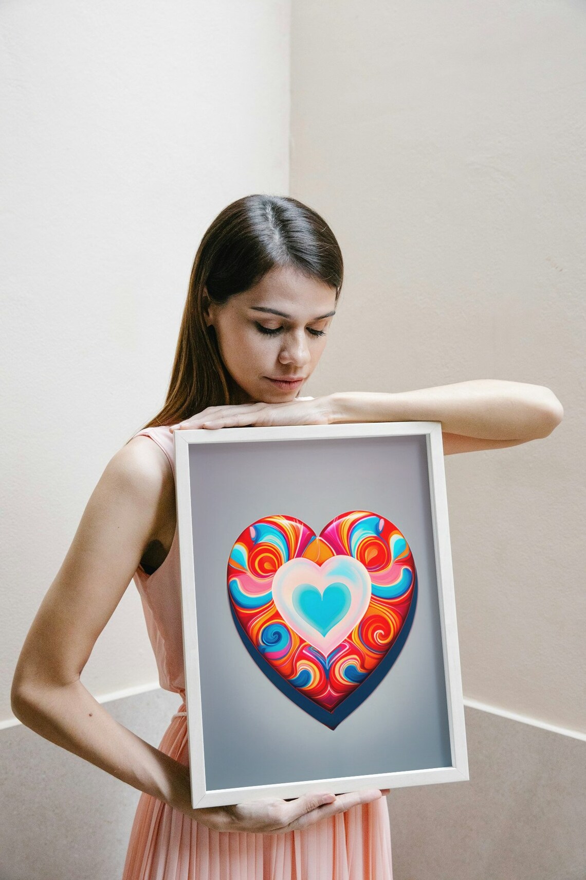Psychedelic Swirl Heart Colorful Retro Groovy Love Art Poster - Image 2