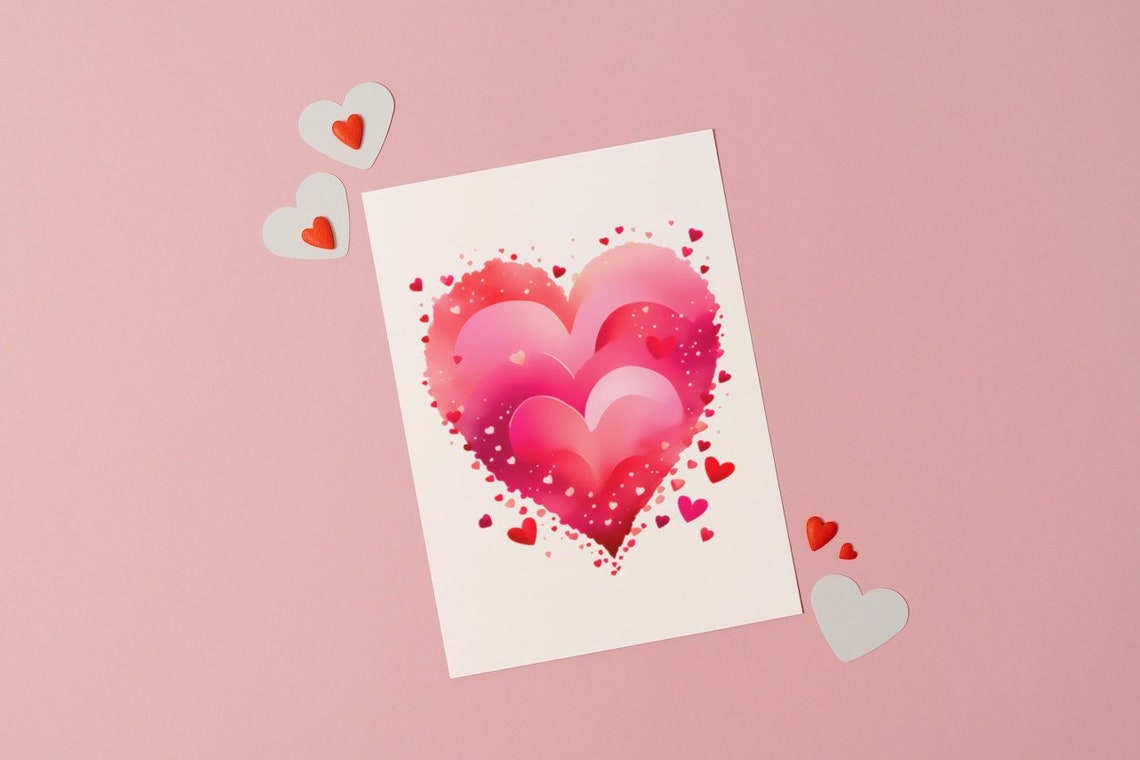 Pink Watercolor Layered Hearts Romantic Blush Love Wall Poster - Image 4