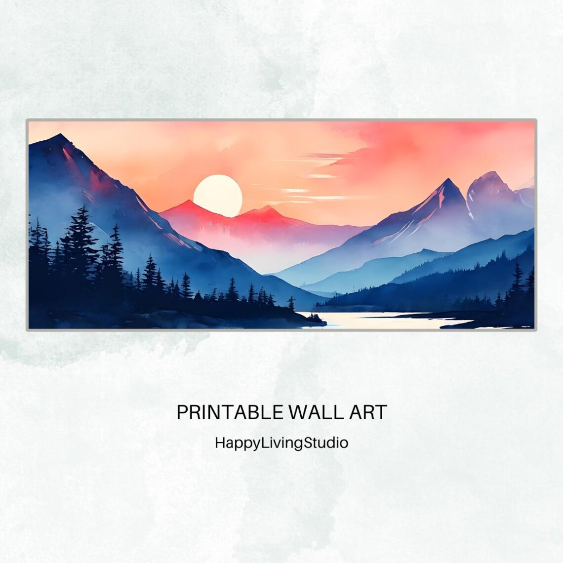 Sunset Mountains Wall Art Large Art High Resolution Print Horizontal Wall Art Print Colorful Watercolor Art