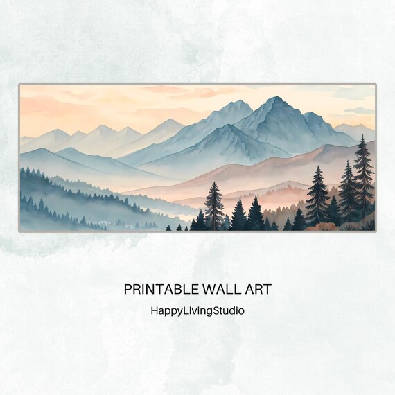 Calming Mountains Wall Art Large Art High Resolution Print Horizontal Wall Art Print Colorful Watercolor Art