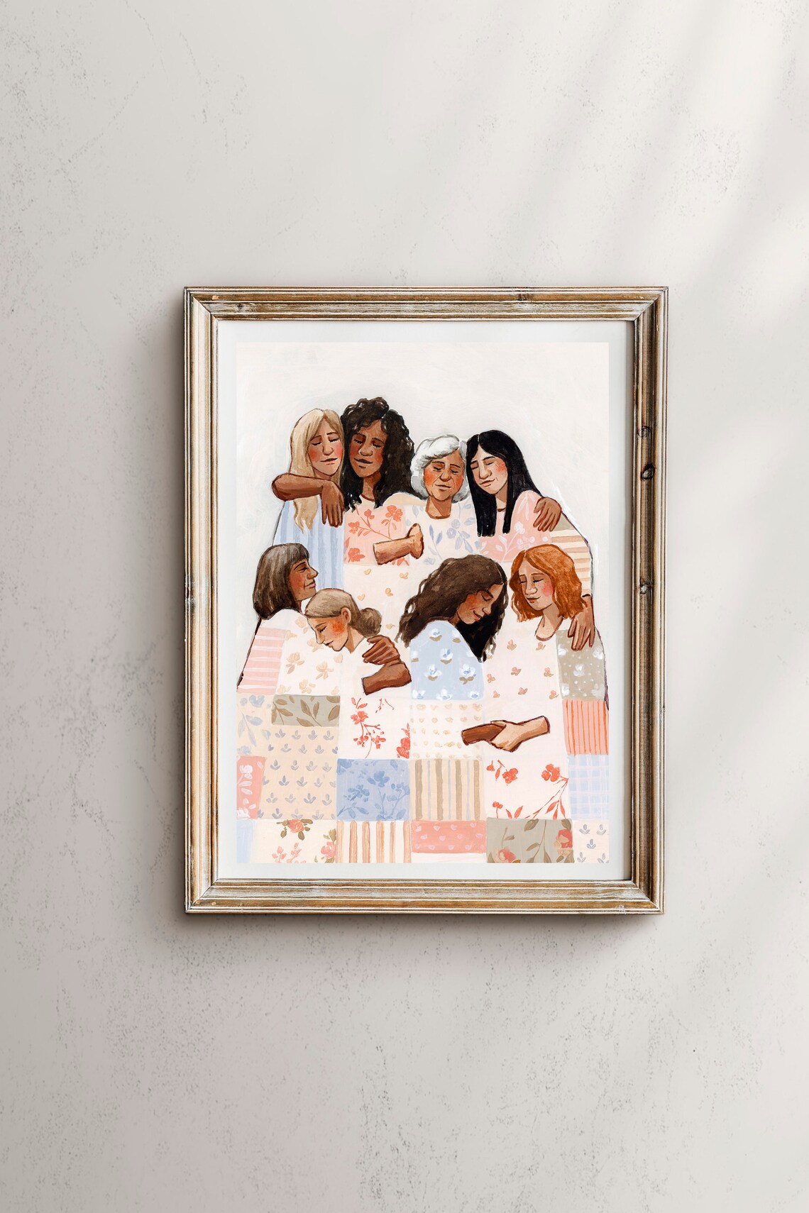 Sisterhood Circle of Women Embracing Patchwork Quilt Art Poster
