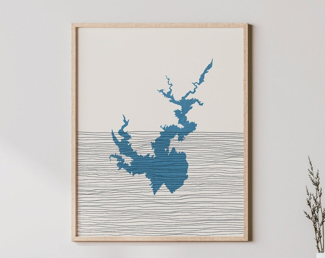 Lake Jocassee Art Boho Print South Carolina Lakehouse Decor Wall Map
