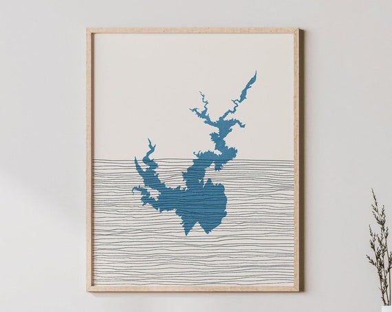 Lake Jocassee Art Boho Print South Carolina Lakehouse Decor Wall Map