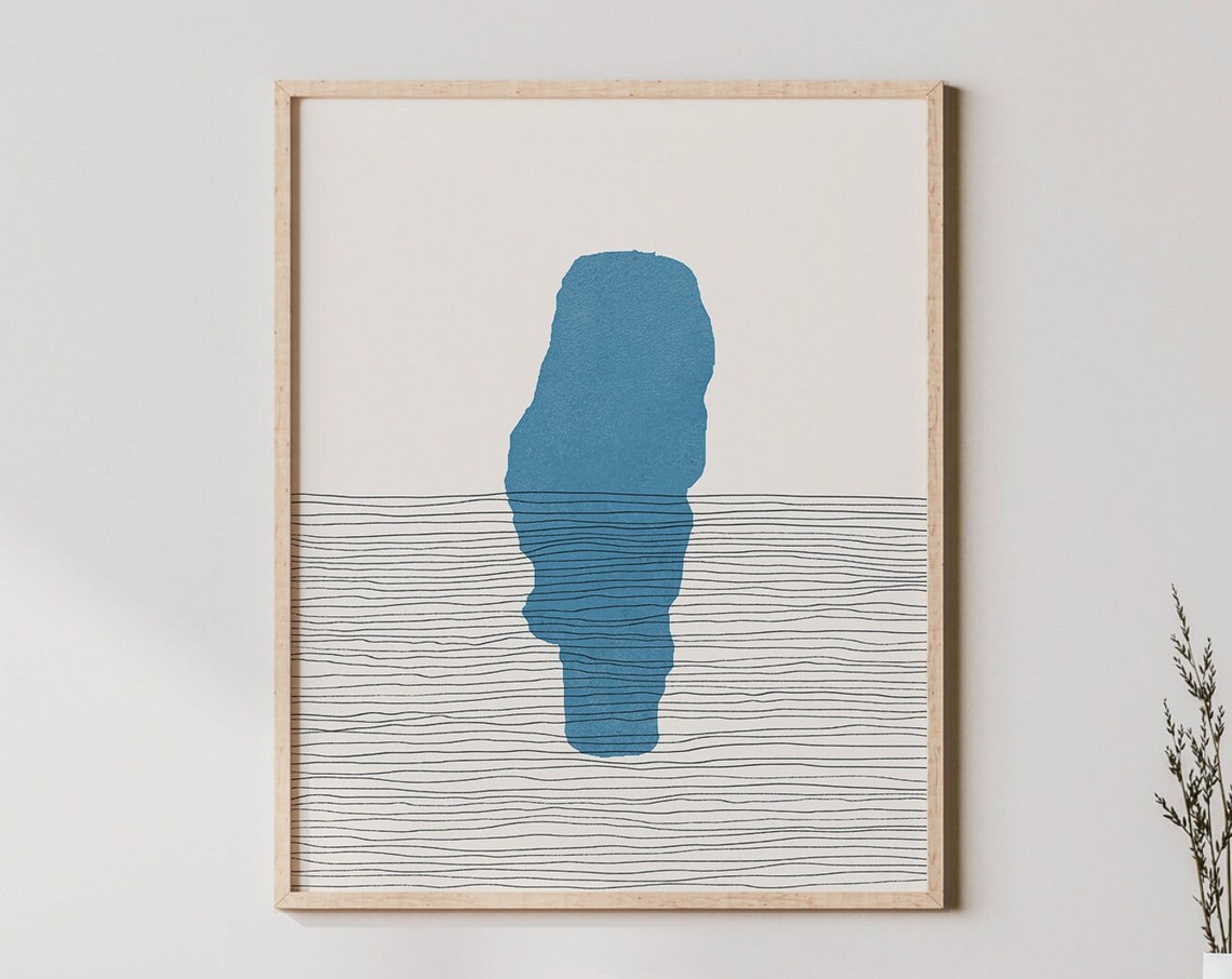 Minimalist Blue Lake Abstract Line Waves Serene Modern Decor Poster
