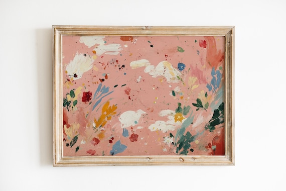 Abstract Floral Garden Expressive Pink Brushstroke Painting Wall Art
