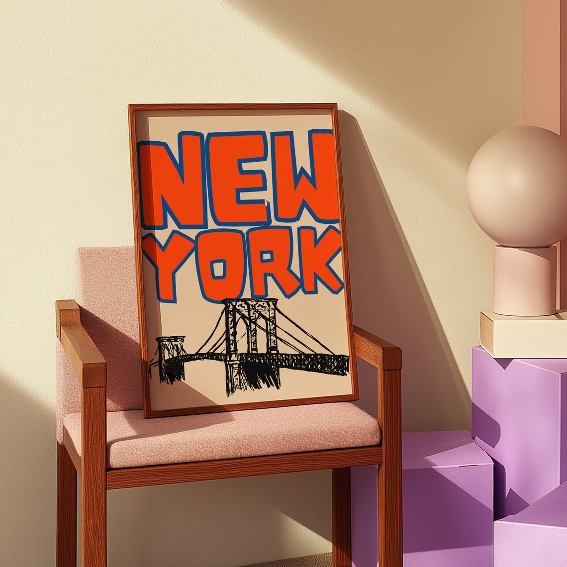 New York Bold Retro Typography Brooklyn Bridge Urban Art Poster - Image 2