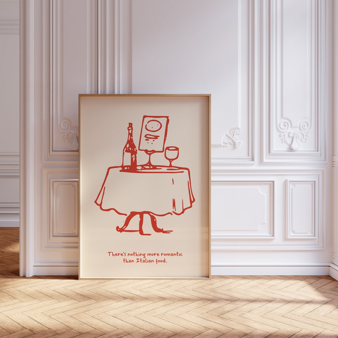 Nothing More Romantic Than Italian Food Red Line Sketch Poster - Image 2