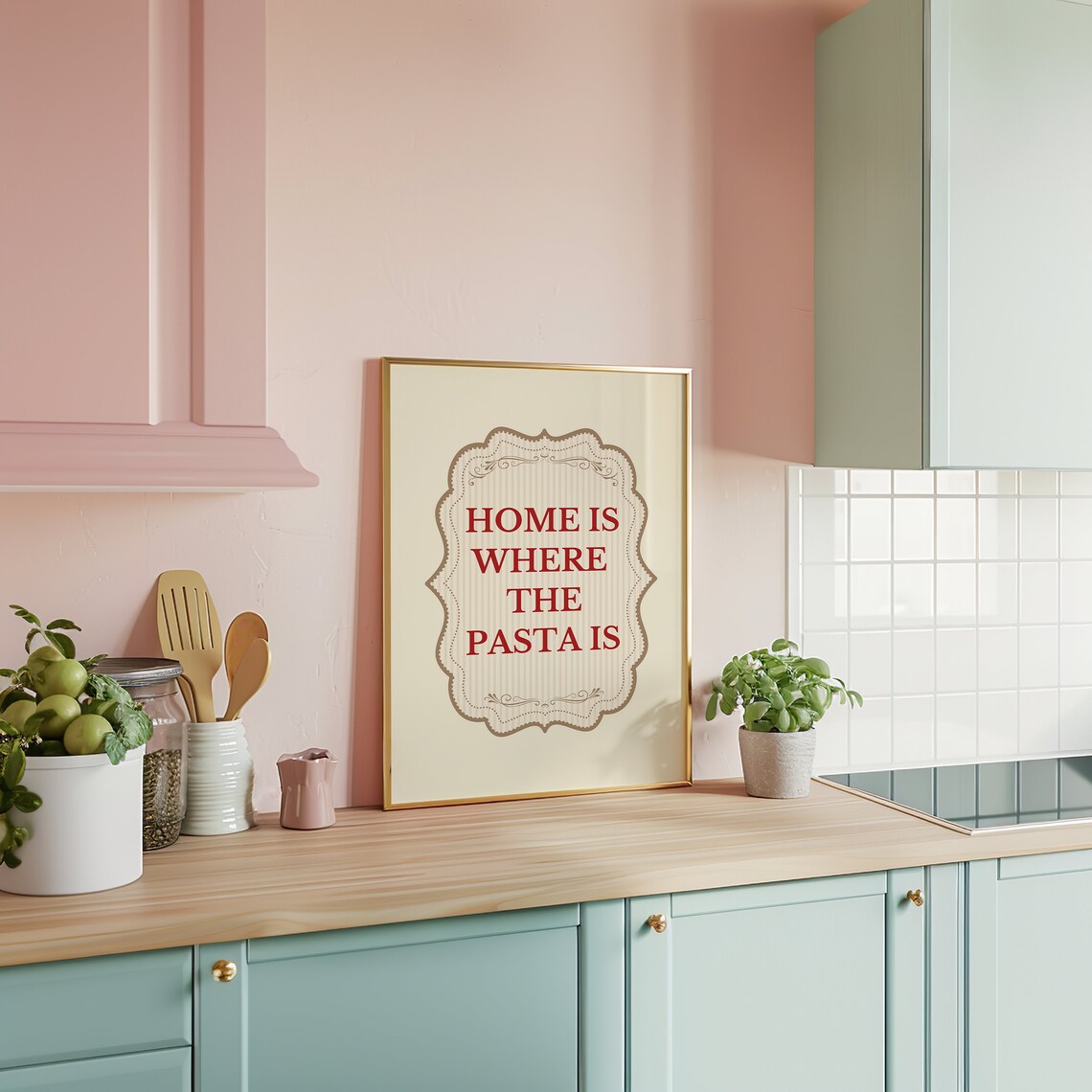 Home Is Where The Pasta Is Vintage Ornate Italian Kitchen Poster - Image 2