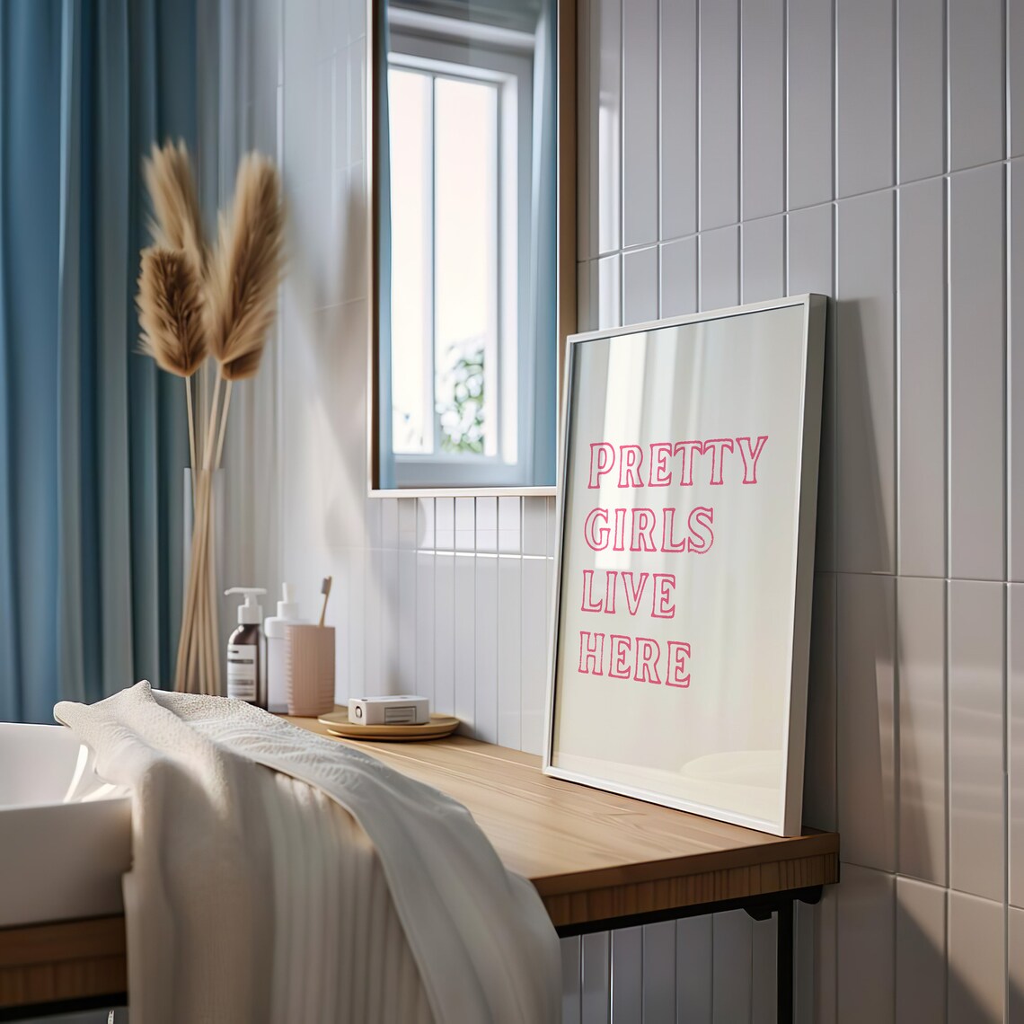 Pretty Girls Live Here Bold Hot Pink Feminine Typography Poster - Image 2