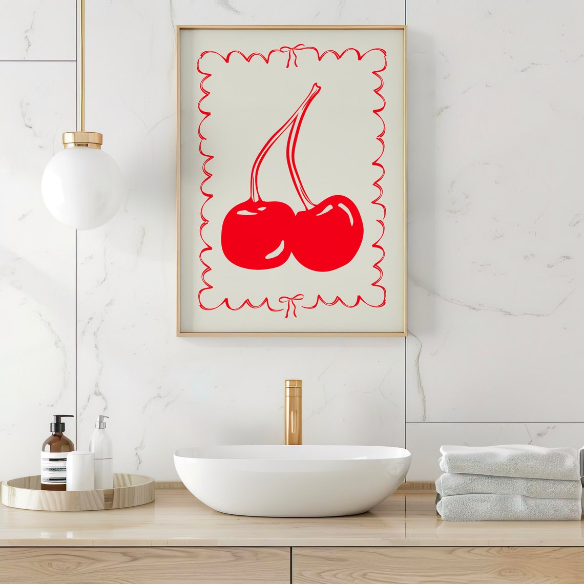 Cherry Wall Art Print Fun Kitchen Decor Red Cherry Illustration Retro Fruit Art Modern Minimalist Wall Art Kitchen Gallery Print - Image 2