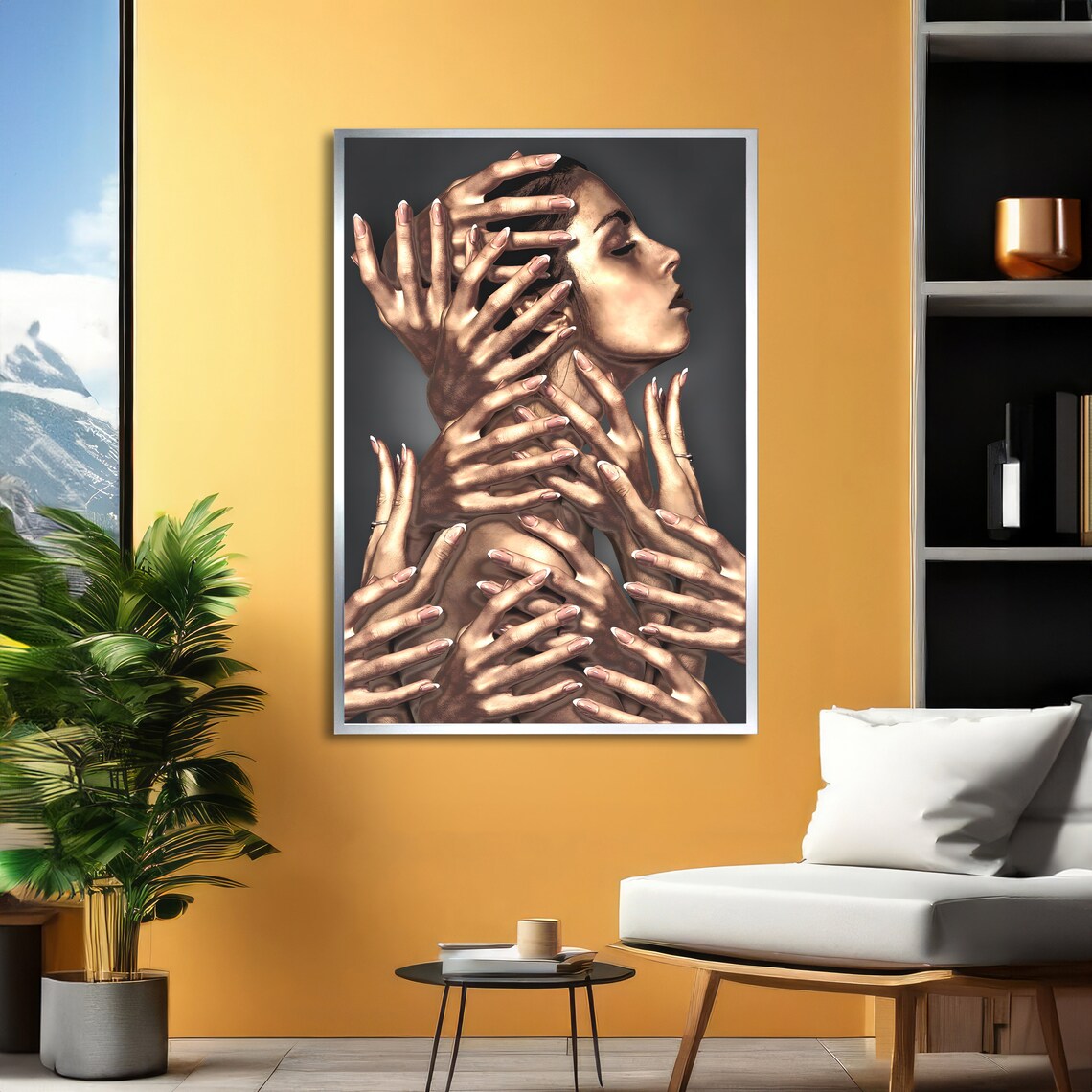 Enigmatic Woman Embraced By Many Hands Surreal Dark Moody Art Poster - Image 2