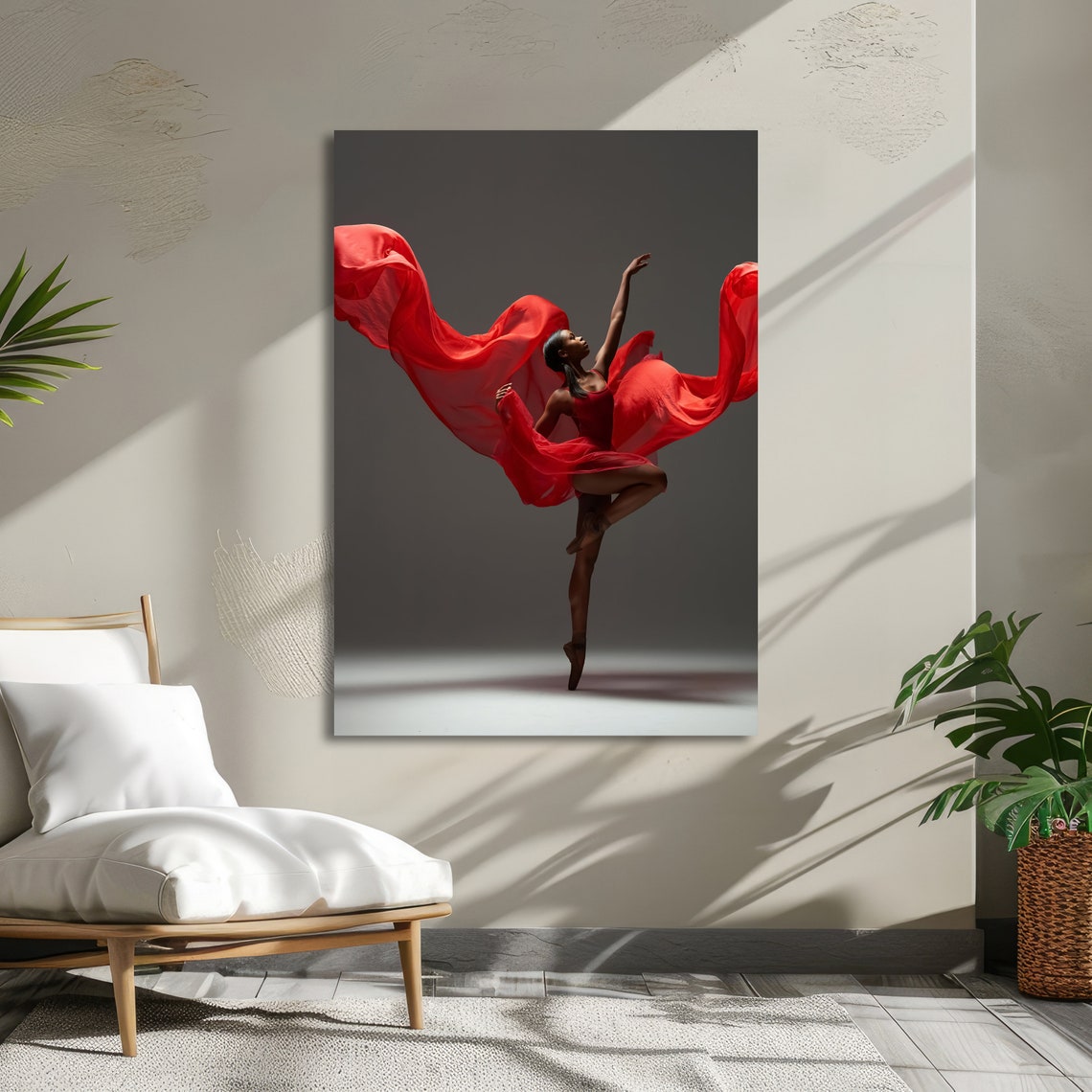 Black Dancer with Flowing Red Fabric Dramatic Ballet Leap Art Poster - Image 5