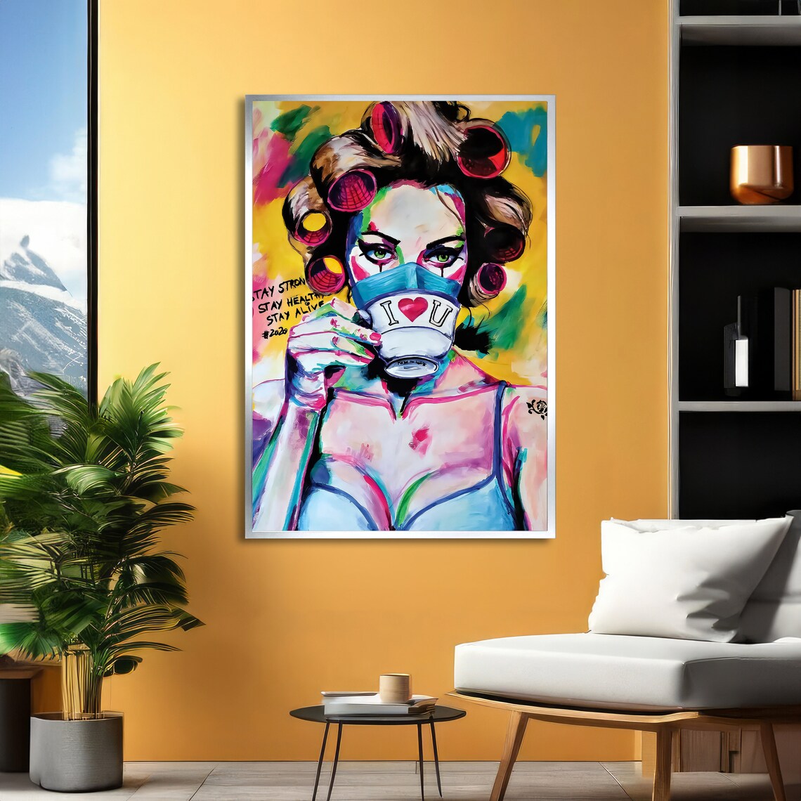 Quarantine Coffee Pandemic Pop Art Colorful Woman Portrait Inspirational Wall Art Ready To Hang - Image 2