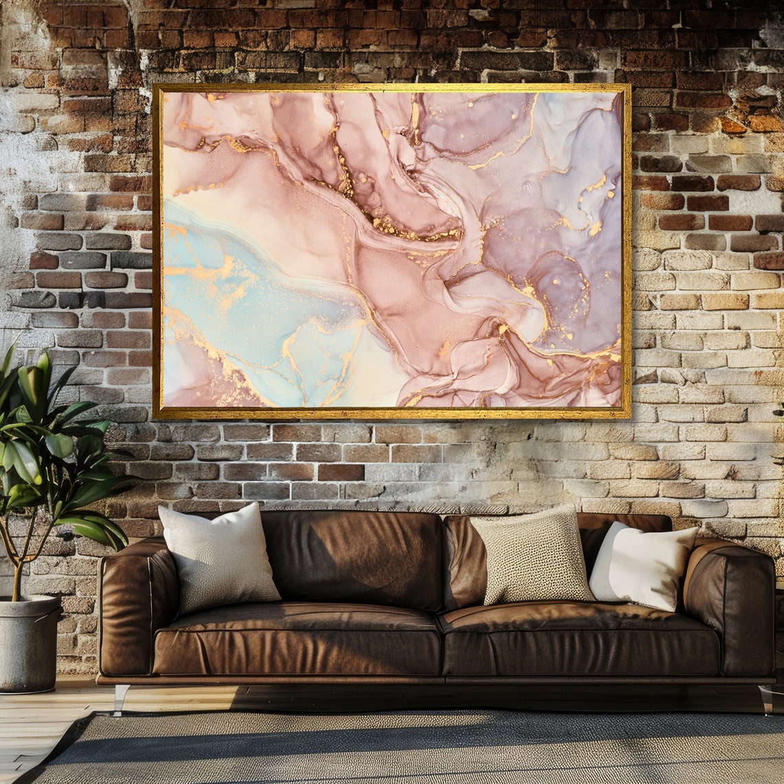 Blush Mauve and Gold Pastel Marble Elegance Modern Artwork Poster - Image 3