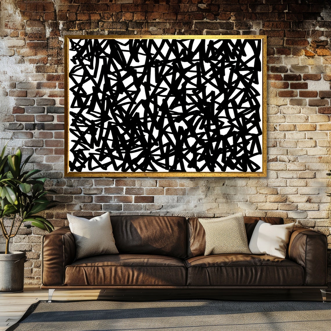 Black and White Abstract Maze Line Art Minimalist Graphic Poster - Image 4
