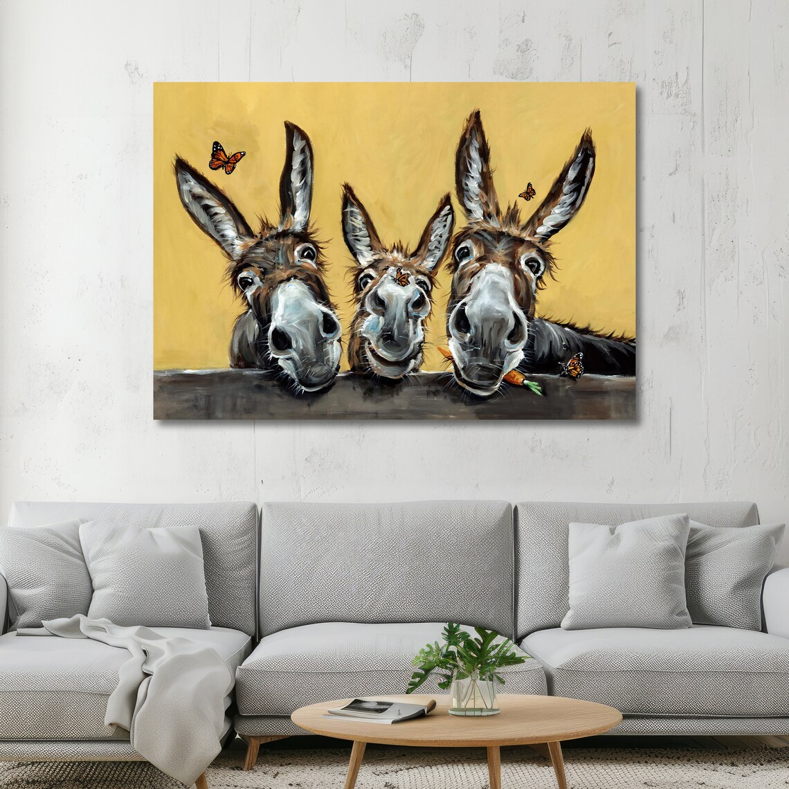 Cheerful Donkey Trio Butterflies Farmhouse Animal Art Poster - Image 5