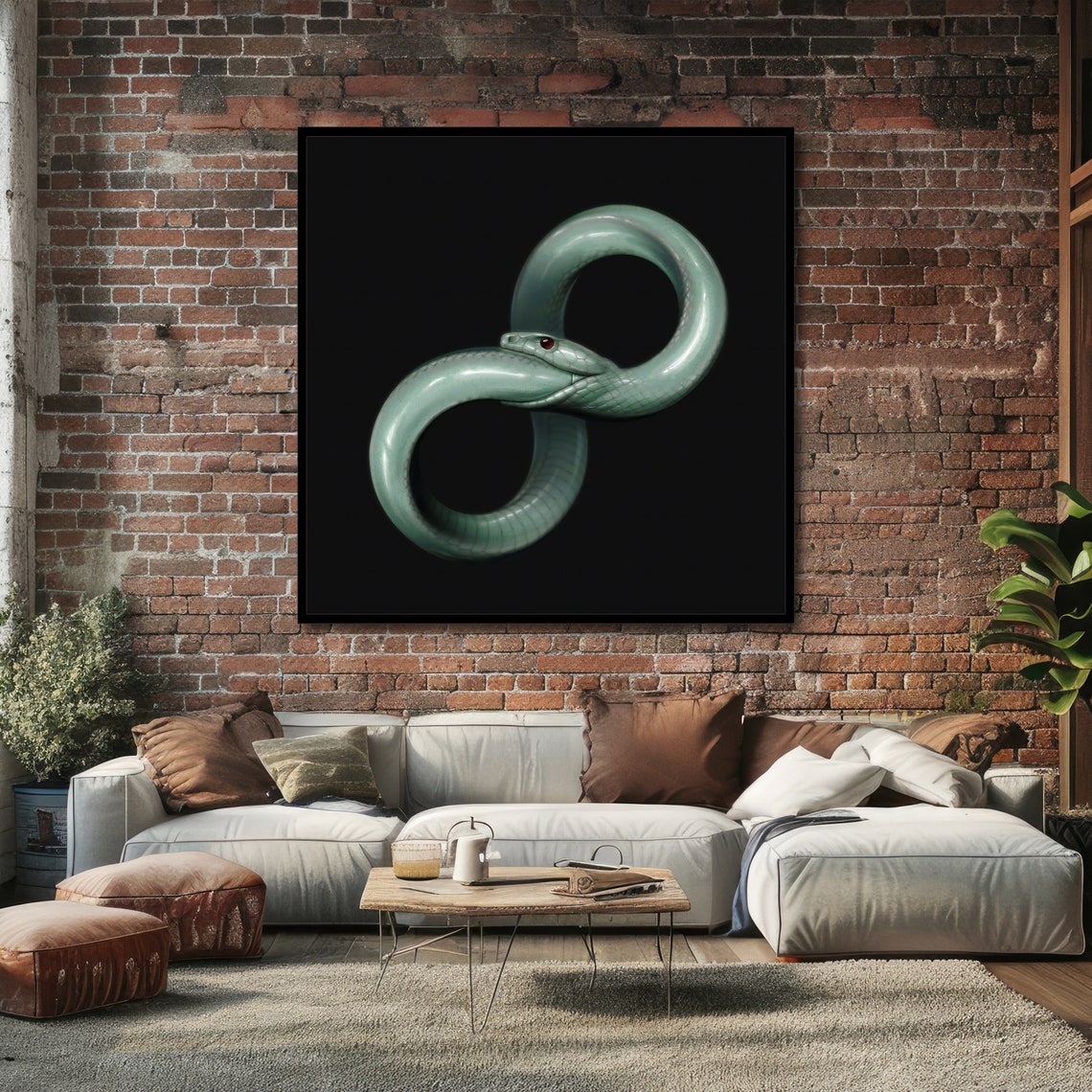Pale Green Ouroboros Serpent in Infinite Loop on Black Poster - Image 4