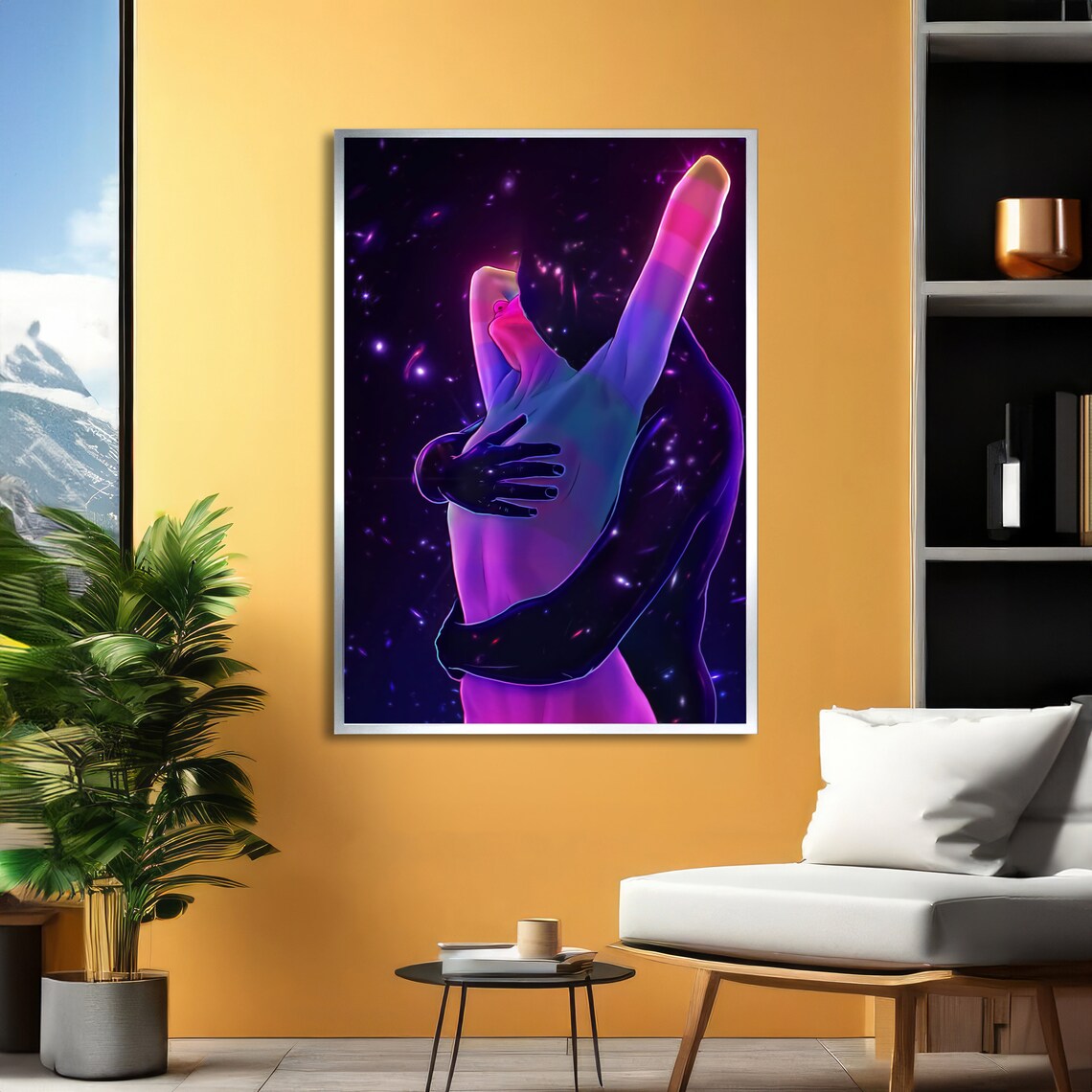 Cosmic Embrace Neon Lovers Entwined Beneath Starry Space Poster - Image 2