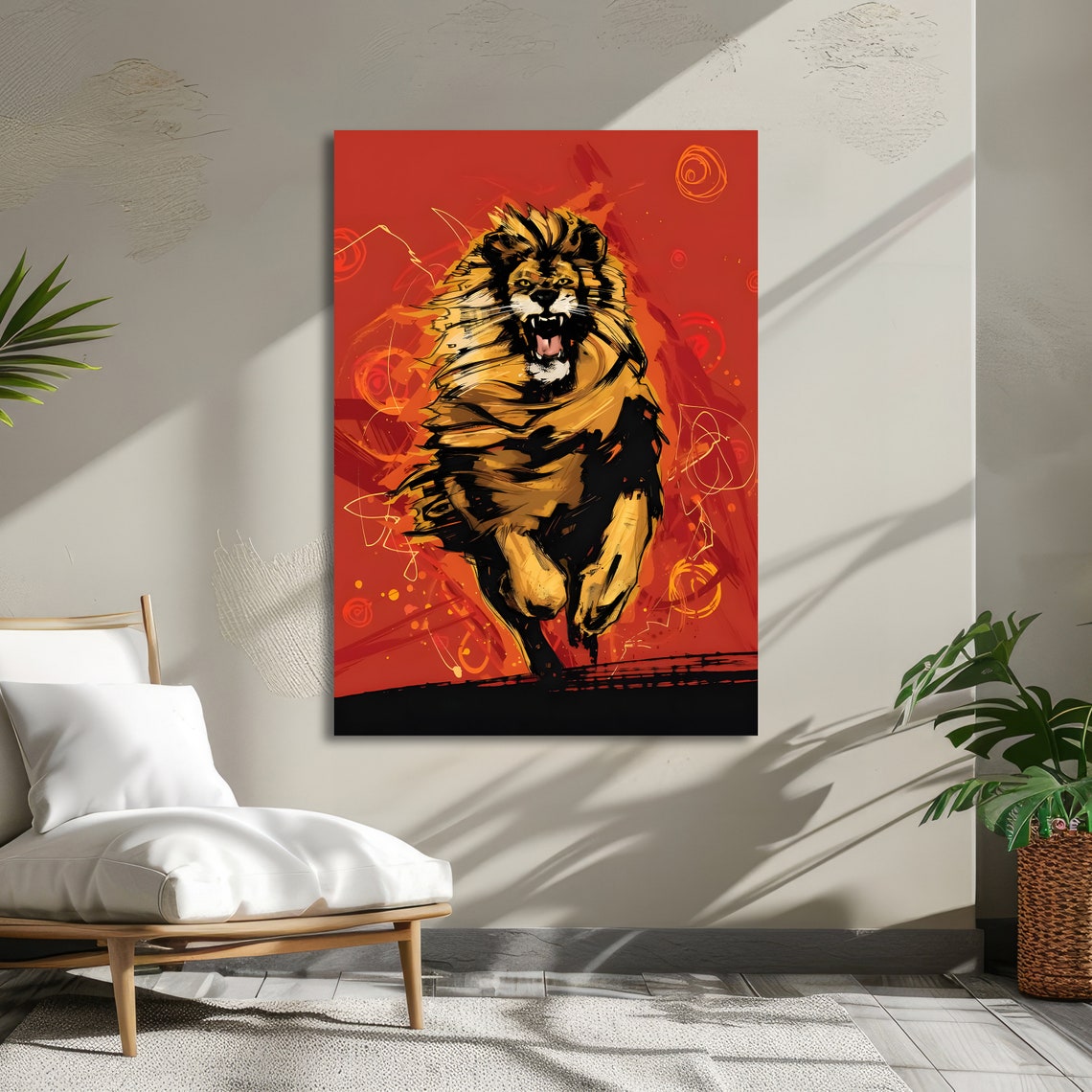 Fierce Roaring Lion on a Fiery Red Orange Pop Art Background Poster - Image 2