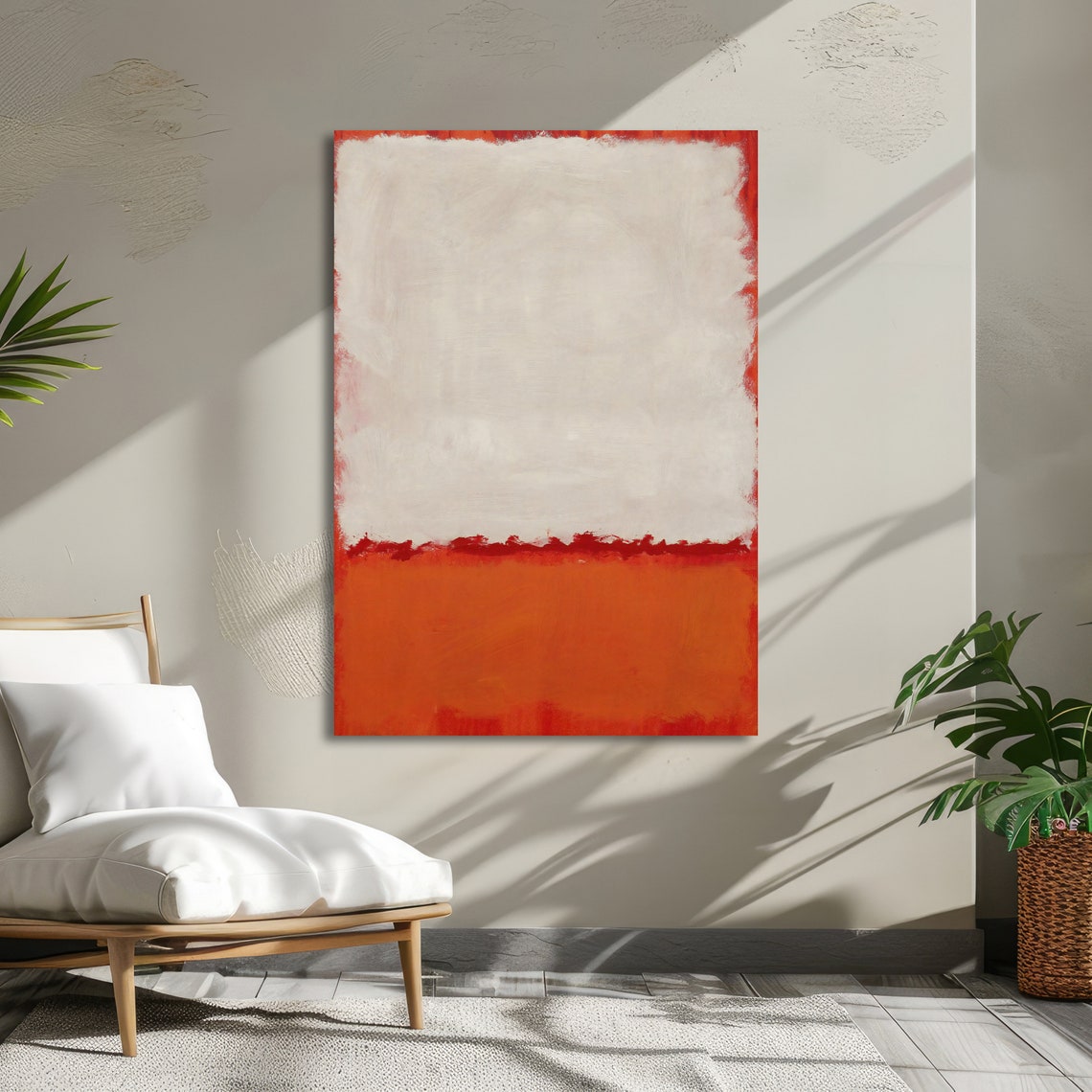 White and Ember Red Rothko Style Abstract Color Field Poster - Image 5