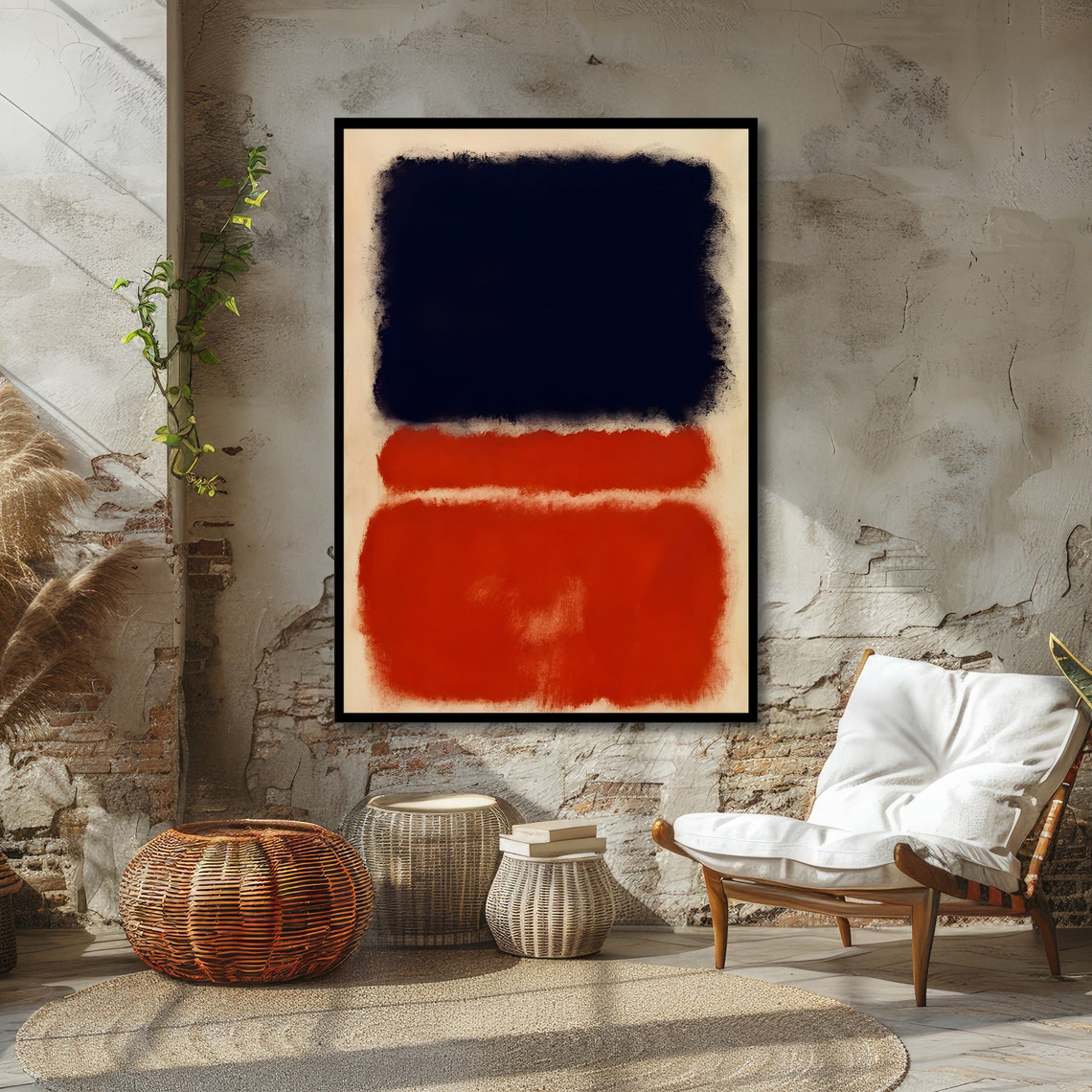 Midnight Flame Bold Abstract Art Modern Wall Decor Deep Navy And Vibrant Red Ready To Hang - Image 4