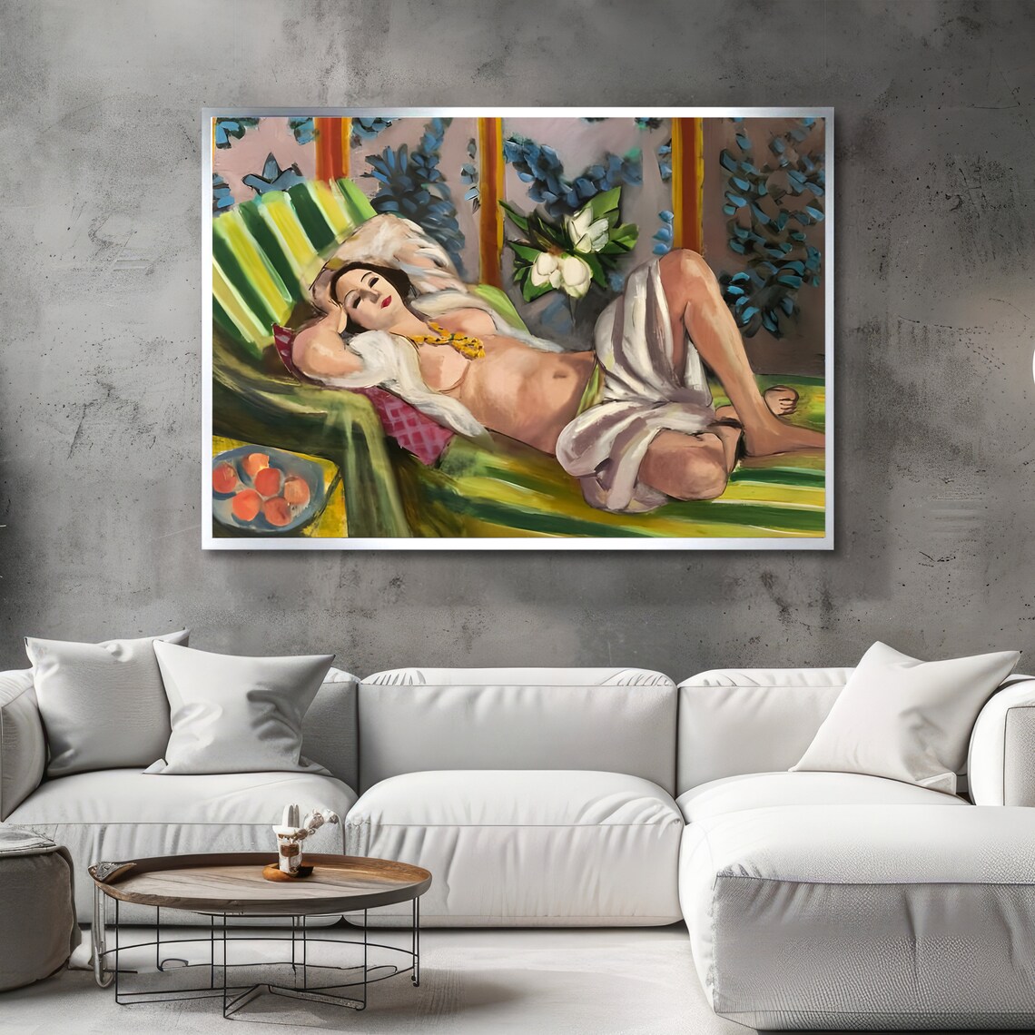 Matisse Inspired Reclining Nude Woman White Drape Floral Art Poster - Image 2