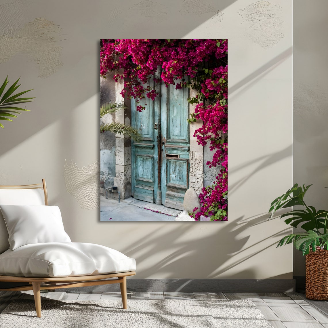 Rustic Blue Door With Pink Bougainvillea Mediterranean Poster - Image 5