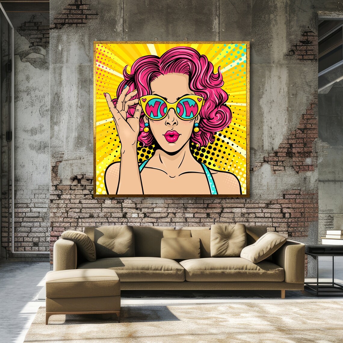 Retro Pop Art Pink Hair WOW Sunglasses Portrait Glamour Poster - Image 3