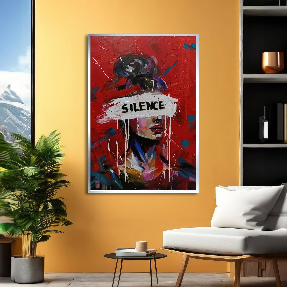 Silence Abstract Portrait Bold Red Modern Wall Art Powerful Expression Ready To Hang - Image 2