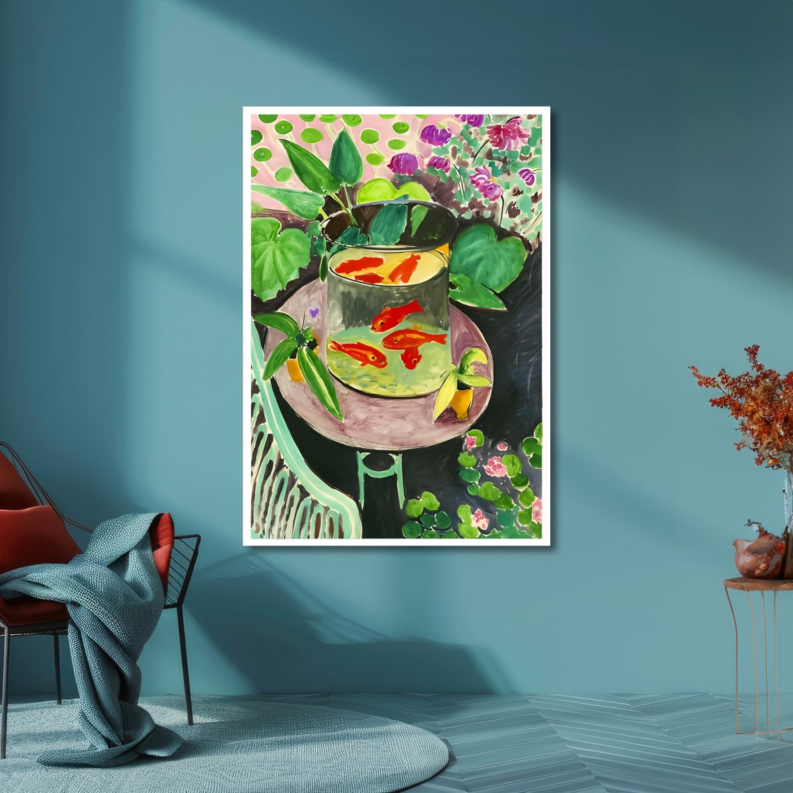 Goldfish And Greenery Matisse Inspired Art Bold Abstract Print Modern Wall Art Ready To Hang Decoration - Image 6