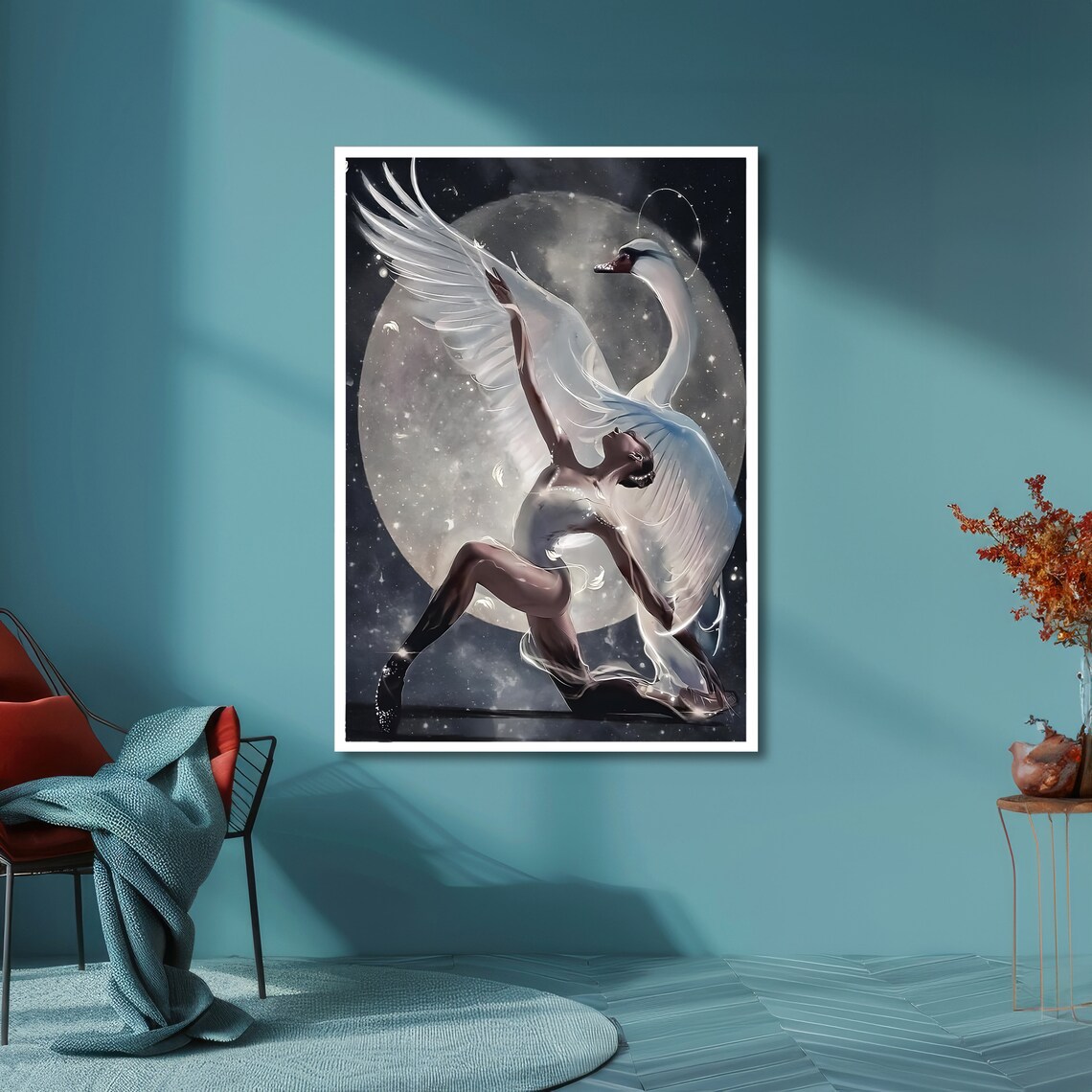 Ballerina with Swan Wings Fantasy Moonlight Dance Art Poster - Image 6