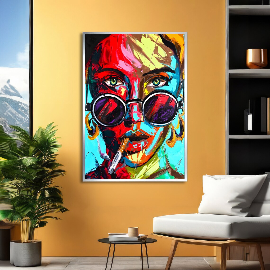 Pop Art Woman Round Sunglasses Bold Cigarette Color Portrait Poster - Image 2